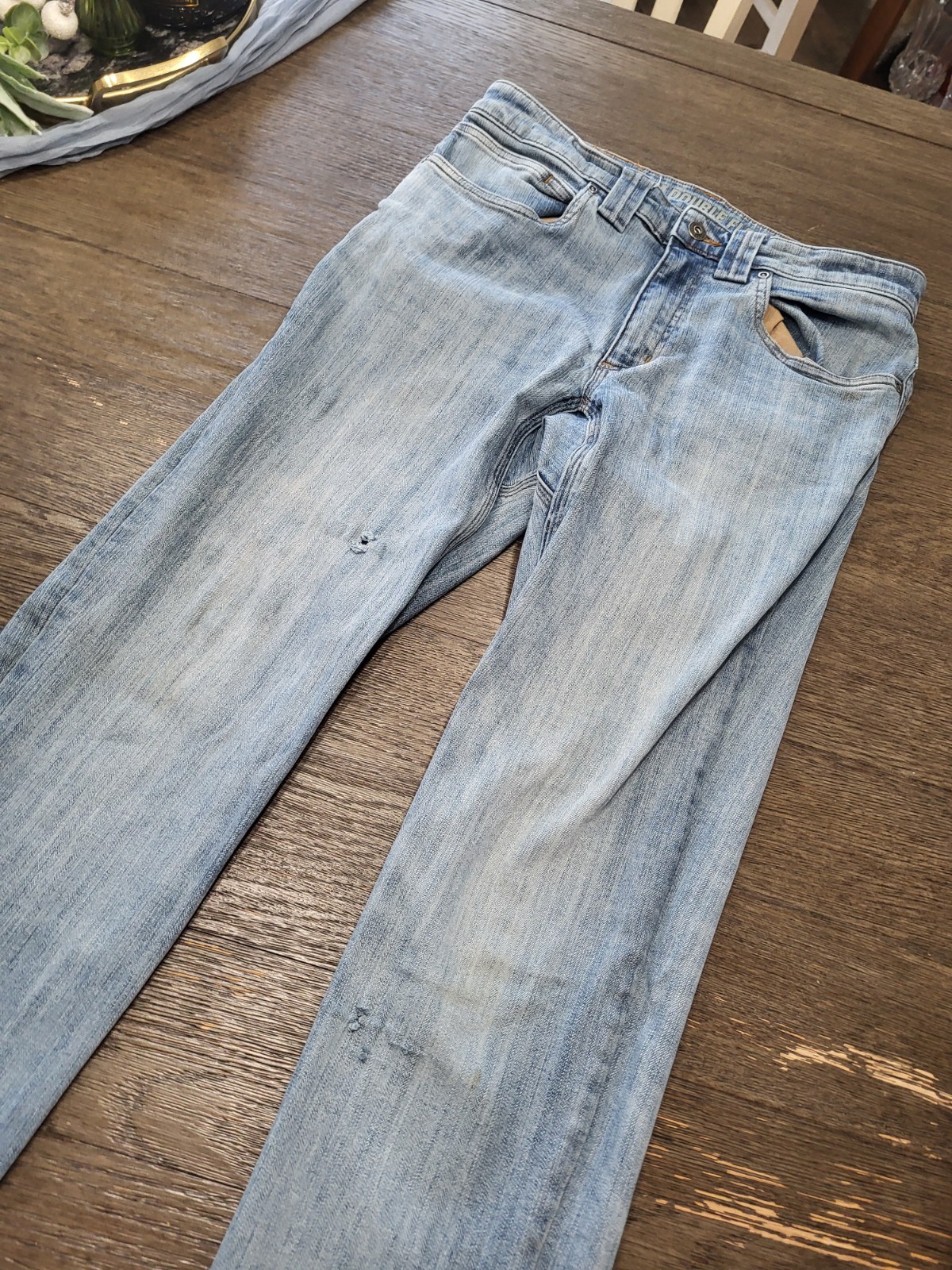 Duluth Trading Co. Jeans Men's Size 32 X 36 Blue Light Wash Fade Slim Leg Jeans