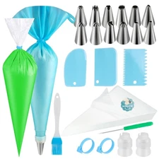 122Pcs Piping Bags and Tips Set, 100pcs 12 Inch Disposable Piping Bags, 16 In...