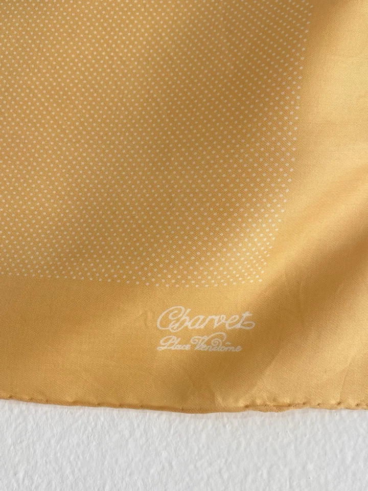 CHARVET PLACE VENDOME YELLOW SILK POCKET SQUARE POLKA DOTS PATTERN 18"/18" GC - Image 2 of 4