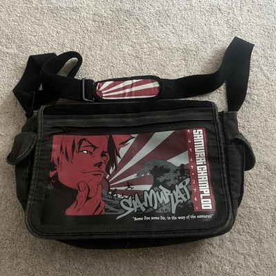 Vintage Samurai Champloo large black canvas messenger bag with Mugen image