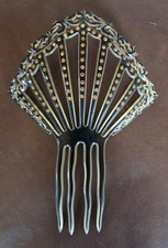 Lg Vintage 1920s Art Deco Celluloid Hair Comb Rhinestone Faux Tortoise shell noA