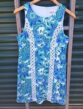 Eliza J Blue White Green Floral Embroidered Sleeveless Shift Dress Woman 6 Small