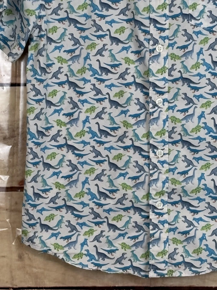 Camisa blanca con botones Gymboree Boys XL/14 bolsillo estampado de dinosaurios 100 % algodón Foto 4 de 4