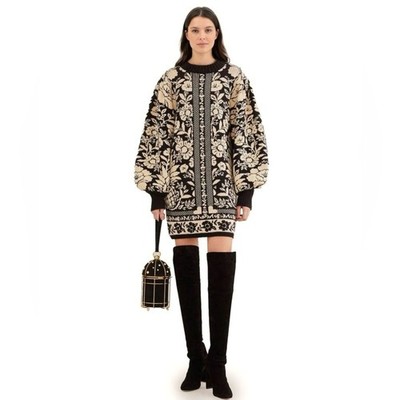 farm rio black pineapple garden mini sweater dress Black Pineapple Guipure Mini Dress  FARM Rio