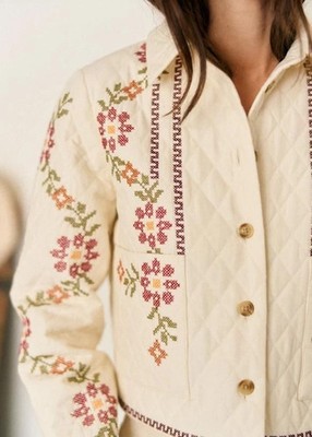NWT Christian Lacroix Floral Embroidered Button Down Ivory Cotton