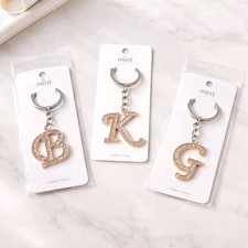 Rhinestone Initial Letter Keychain Ring Gold Crystal Purse Charm Gift Sparkle