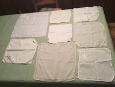 Lot Of 8 Vintage Linen Handkerchiefs Mixed Embroidered Lace Crochet Edges