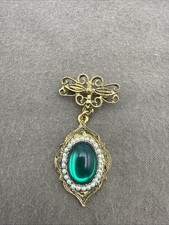 Vintage Art Deco Pin Brooch Green Gold Tone