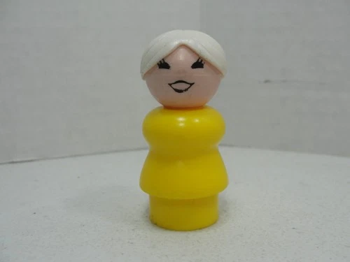 Vintage Fisher Price LITTLE PEOPLE  White Hair Teacher, Mother, Yellow Outfit