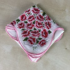 VINTAGE HANKIE BEAUTIFUL SCALLOPED EDGE ROSES  LILY OF THE VALLEY - 13"-14  