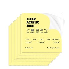 10 Pack 10"x10"x0.04" 1mm Thick Acrylic Sheets Transparent Plexiglass Panels...