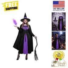 Adjustable Waist Women's Witch Costume with Hat - Perfect for Halloween Fun
