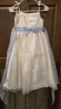 Ivory Blue Girls' Formal Flower Girl Dress Size 5 with Bow and Embroidery