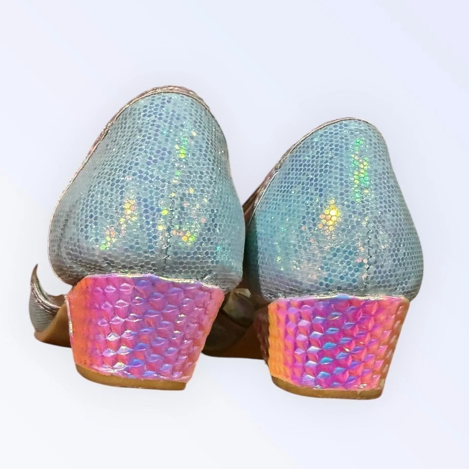 Disney Frozen II Elsa Anna Niños Niñas Iridiscente Brillo Arco Tacones Zapatos Talla 7 Foto 4 de 4