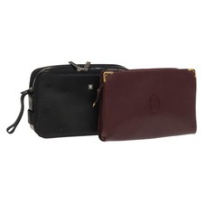 Gianni Versace Cartier Clutch Bag Leather 2 Set Black Bordeaux Auth BA4804