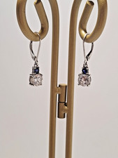 Elegant Sterling Silver Blue Sapphire  Clear CZ Dangle Earrings