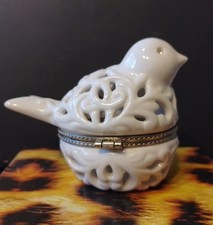 White porcelain cut-out dove bird trinket hinged box