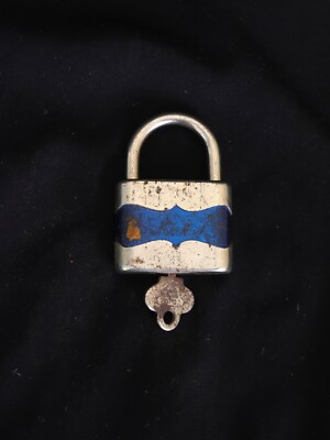 Antique Blue Padlock, Tokoz Duplo 55 with Original Key, Made in Czechoslovakia