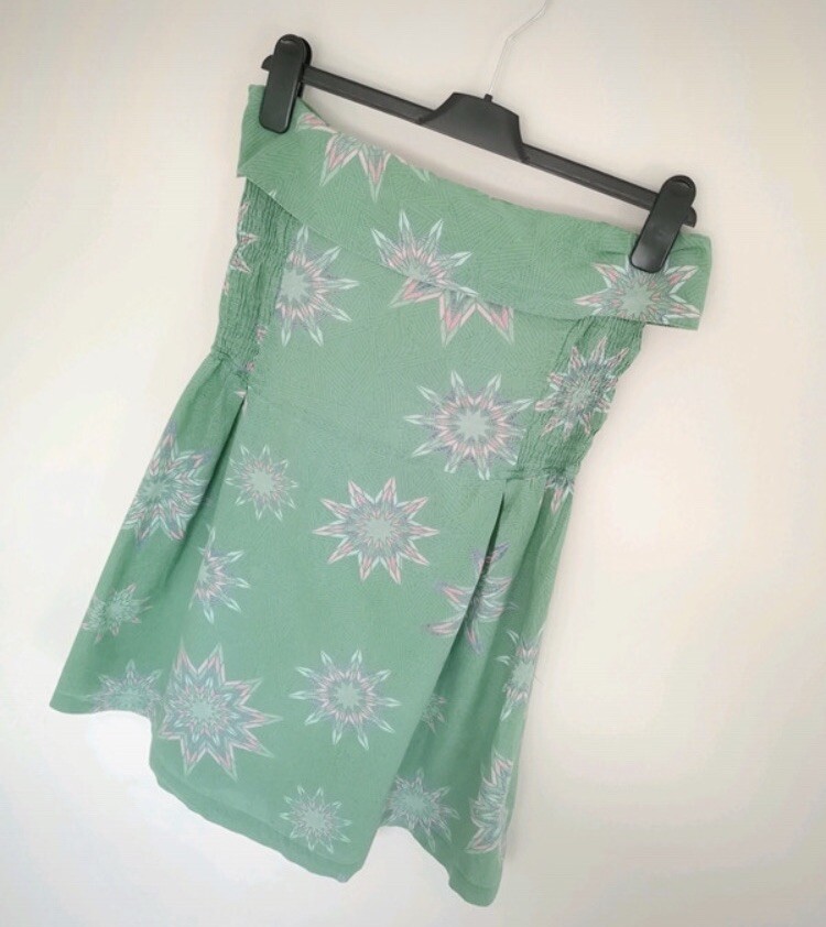 Womens Green Print Bardot Dress UK S Strapless Dress eBay