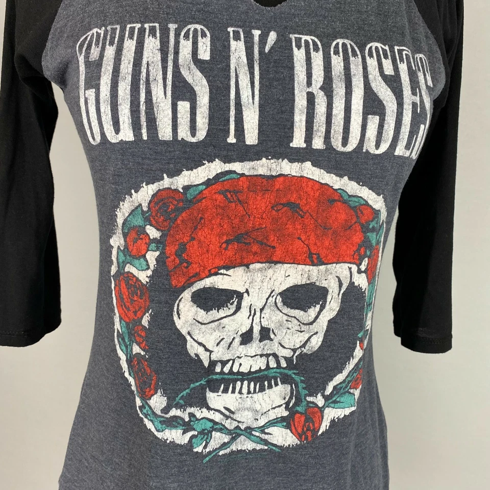 Guns N' Roses Juniors M Skull Graphic Raglan Tee Top Viscose Poly Rock Music - Image 3 of 4