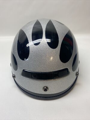 Fiber Glass Small Half Helmet Silver Metallic Flames Vent DOT