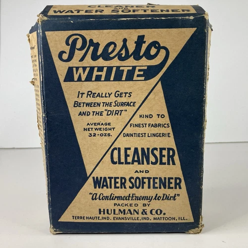 Vintage 1950's Hulman & Co. Presto White Cleaner Laundry Kitchen Decor Box