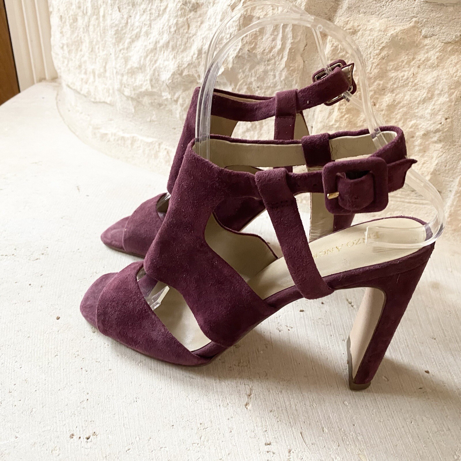 Enzo Angiolini Trudy Maroon Purple Leather Block Heel Sz EU 37