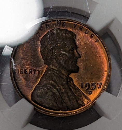 1957 - D - Lincoln Wheat Cent Penny - NGC - MS64 RB - Toned - Picture 5 of 10