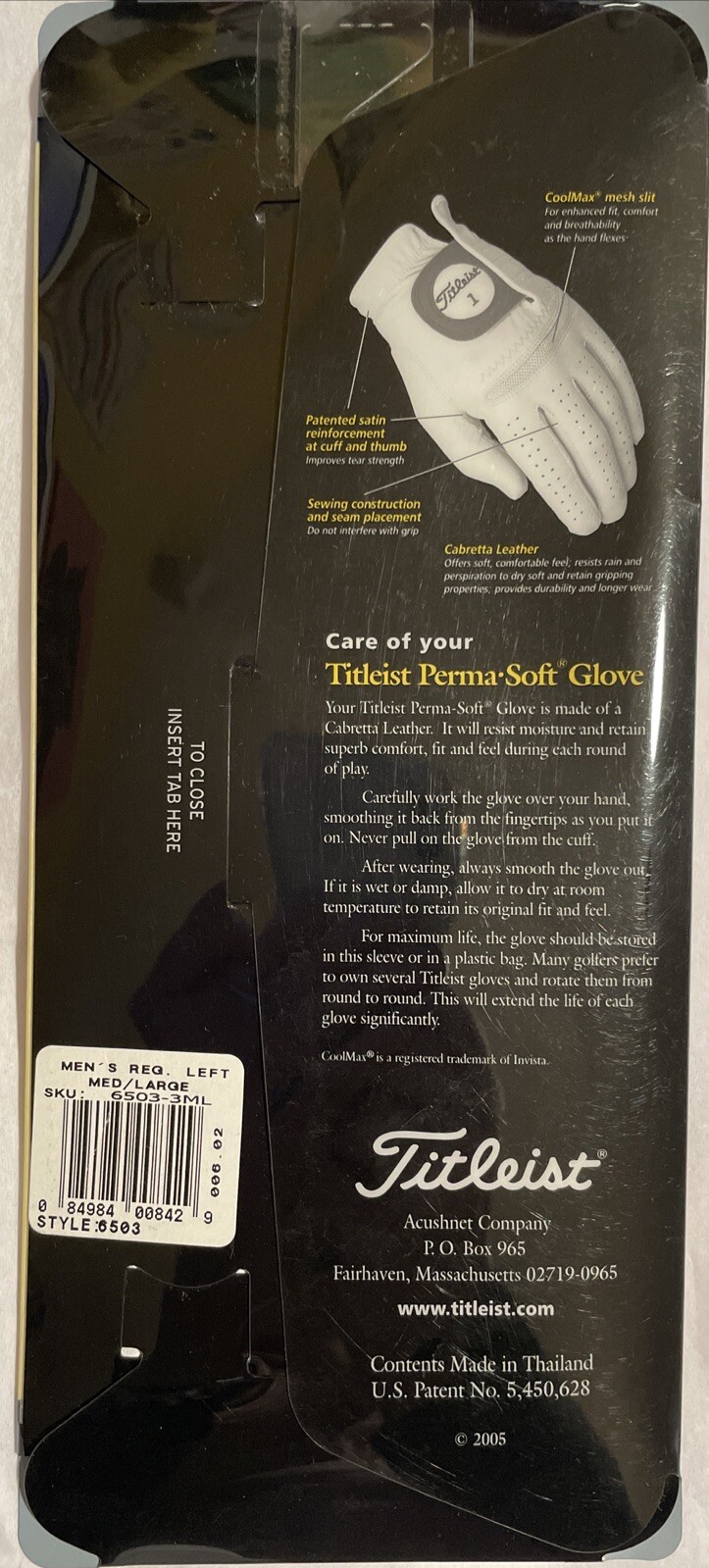 Titleist Perma-Soft Cabretta Leather Golf Gloves Men's Left Hand Med-Large 2005