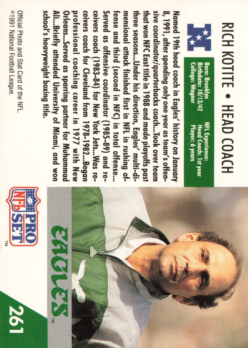 Rich Kotite 1991 Pro Set #261 Philadelphia Eagles HC | eBay