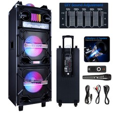 Dual 10" Portable Bluetooth Hi-Fi Speaker Rechargeable System DJ Karaoke LED AUX