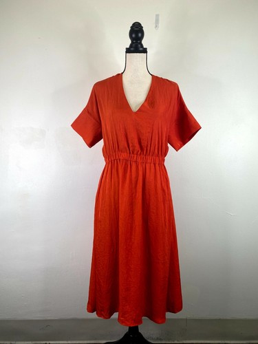 orange v-neck Triacetate pocket dress 