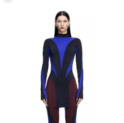 NWT MUGLER H&M Mesh-Panelled Mini Dress Navy Blue Red Size S | eBay