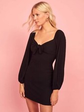 Reformation Size Large Frenchy Mini Dress Ribbed Tie Front Slim Bodycon Black