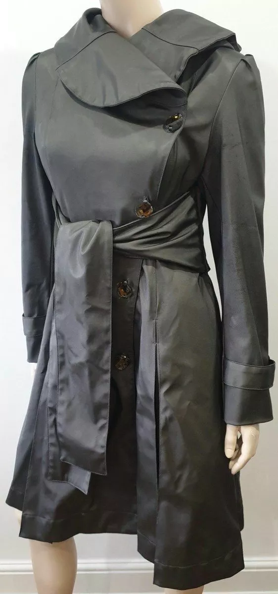 LA MACK LONDON Dark Grey Hooded Jewelled Fastened Belted Trench Coat Mac 10