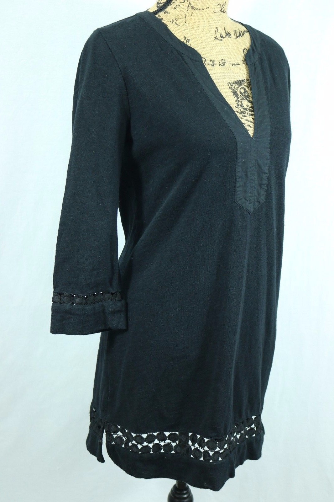 J. CREW 100% Cotton Dress Women's Small Lace Trimmed A-Line Solid Black