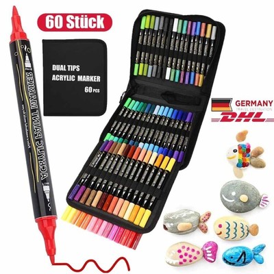 Acrylic Paint Marker 60 Farben Dual Tip Acrylstifte für Steine Wasserfest