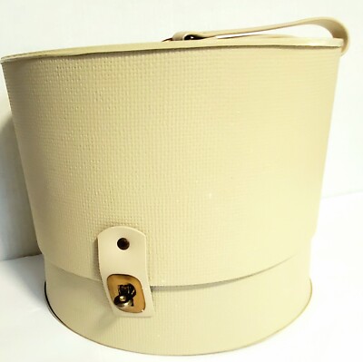 MOD Vintage HAT BOX Train Case MCM Luggage TRAVEL Round FLORAL Wig Storage  60s