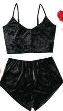 Ladies Velvet pajama short set black M