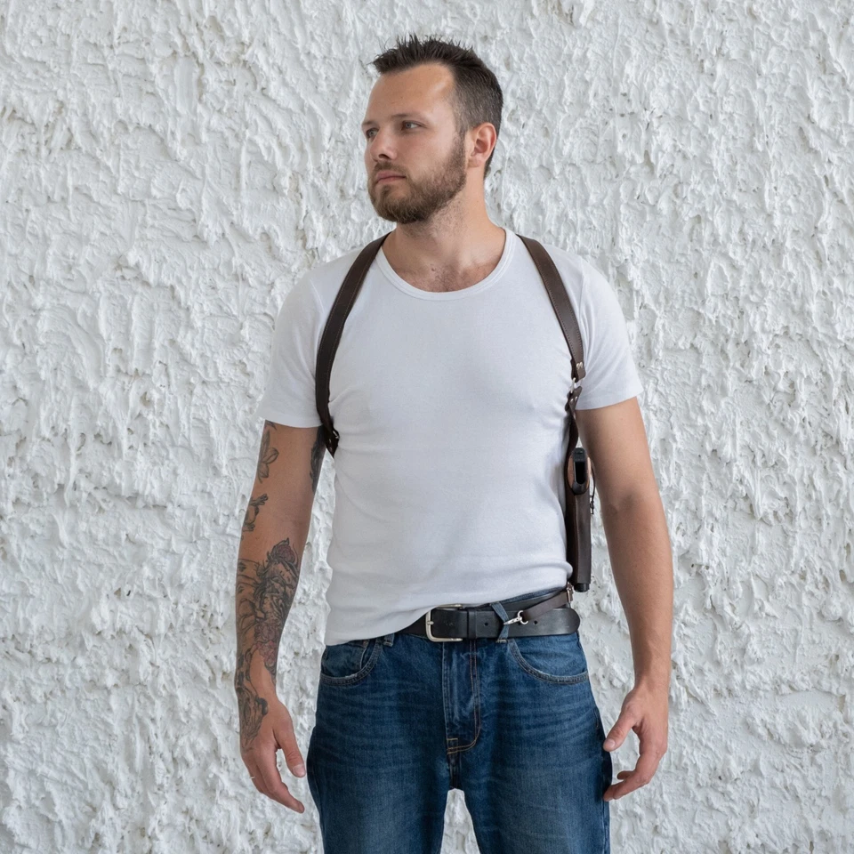 Funda de revólver de hombro de cuero, funda de pistola de hombro, regalos de pistola de cuero Foto 2 de 4