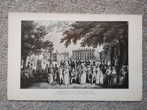 Promenade in St James's Park 1793 - Antique Print - 1894