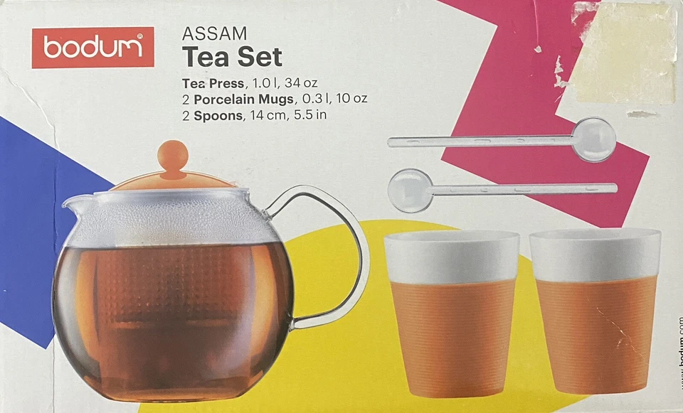 Juego de naranja Bodum Assam - Prensa de té, 2 tazas de porcelana, 2 cucharas Foto 4 de 4