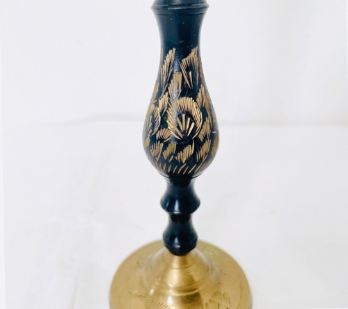 Vintage India Black Brass Etched Candle Stick Holder 6.5 in. EUC - Picture 3 of 8