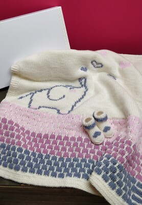 Merino Handgestrickte Baby Decke, gefüttert Geschenkidee