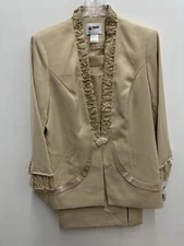 ML Studio NWT Women's Plus Size 22W Beige 2pc Suit Jacket Blazer Skirt Beaded