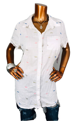 Westport 1X Smaller Top NWT$38 Soft Sunglasses Hem Tie Button Up Shirt Blouse XL