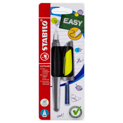 STABILO EASYbuddy - M Nib - Ergonomic School Fountain Pen - Black/Lime 1 in Pack