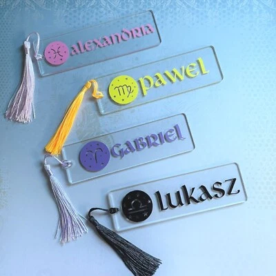 SPARROW SALE Personalised Name Bookmark Zodiac Sign Acrylic Tassel Custom Book Marker Gift