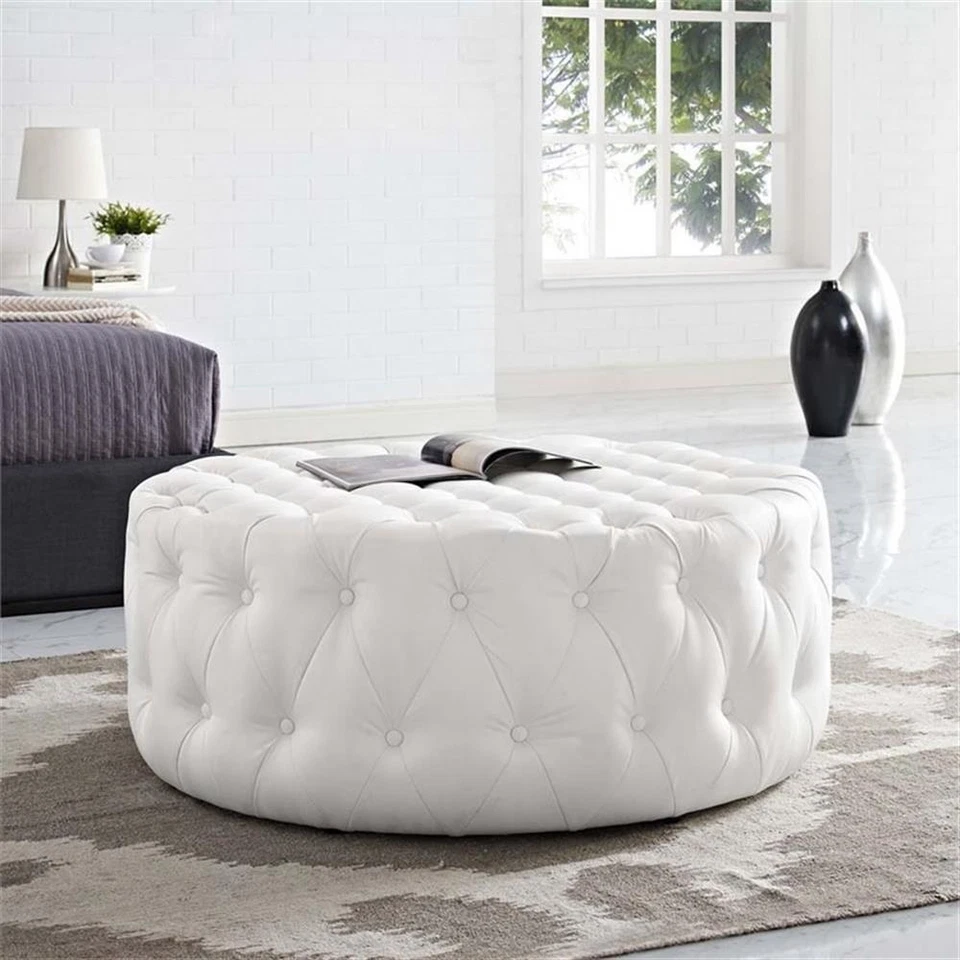 Modway Amour Modern Upholstered Vinyl and Solid Wood Ottoman in White - Image 2 of 4
