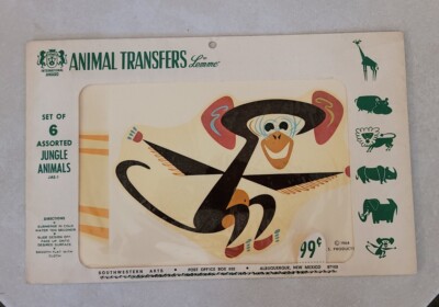 VINTAGE Original animal transfers, Jungle Animals. By Lemme 1964 RARE